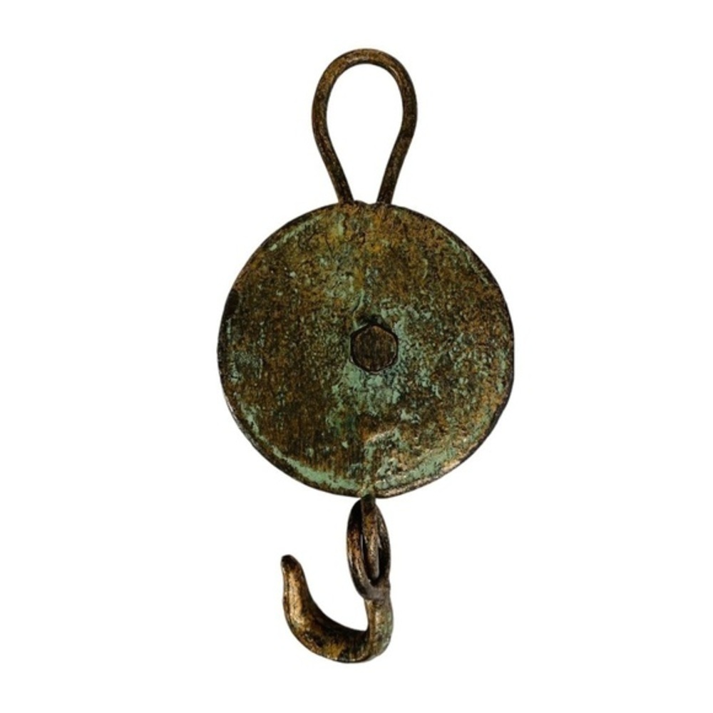 Antique Brass Single Sheave Metal Pulley Block Patina Wall Decor Farmhouse